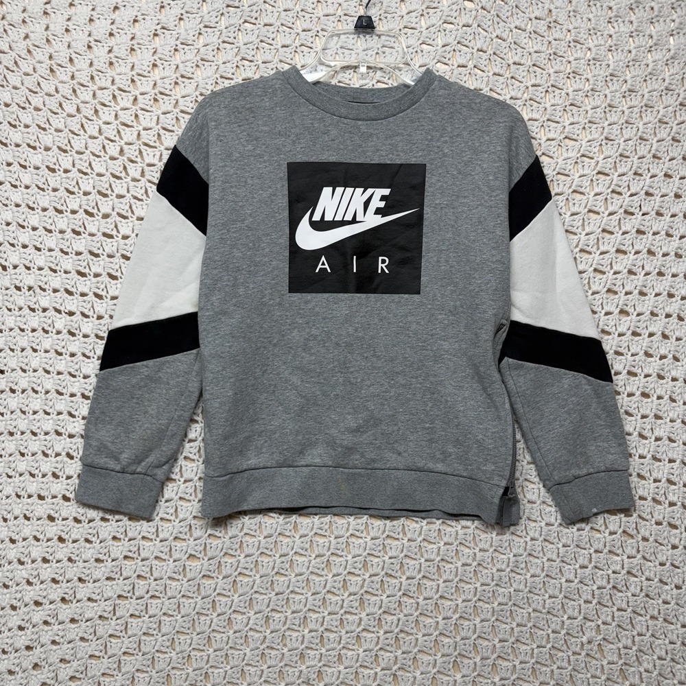 Nike Air Crewneck Sweatshirt Youth Size Sz L Grey Black AJ0114-063
